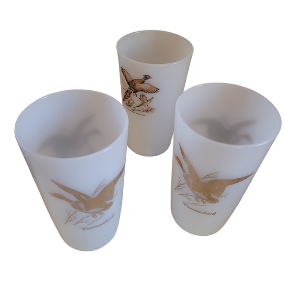 Federal Milk Glass Tumblers Wild Game Set of 3 Mallard Duck Glasses Vintage - Picture 2 of 9
